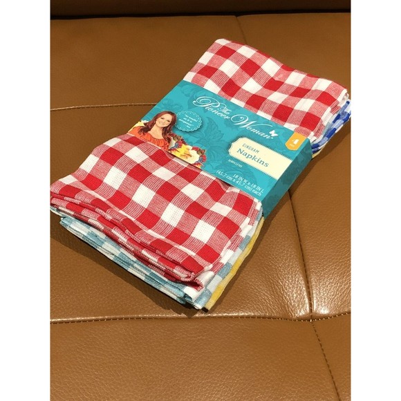 NWT The Pioneer Woman Gingham Cloth Napkins Set of 4 Cotton Blend Fabric 18x18 - Picture 1 of 7